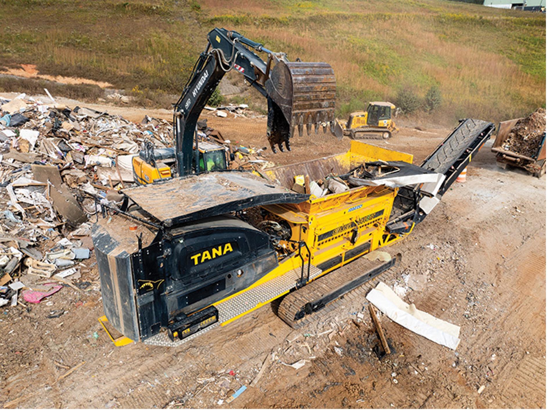TANA waste shredder Shredding C&D waste with a TANA 440DT prior to compaction to save airspace